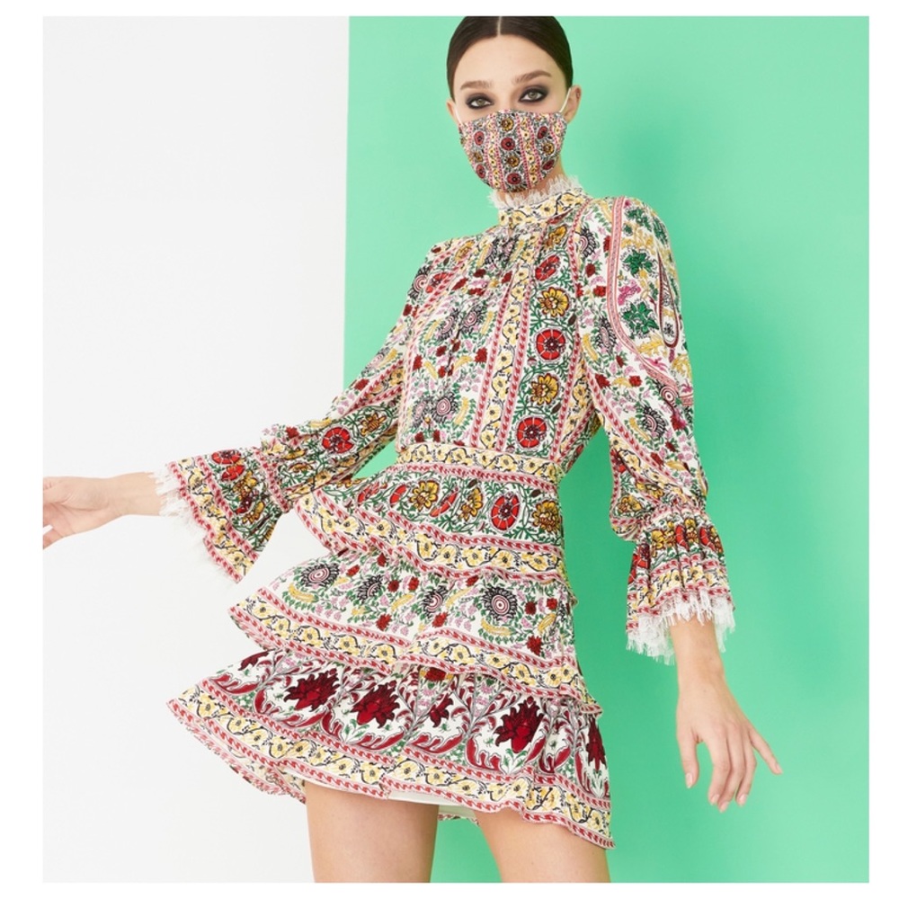 ALICE + OLIVIA Lawson Mock Neck Floral Mini Dress - Picture 2 of 13